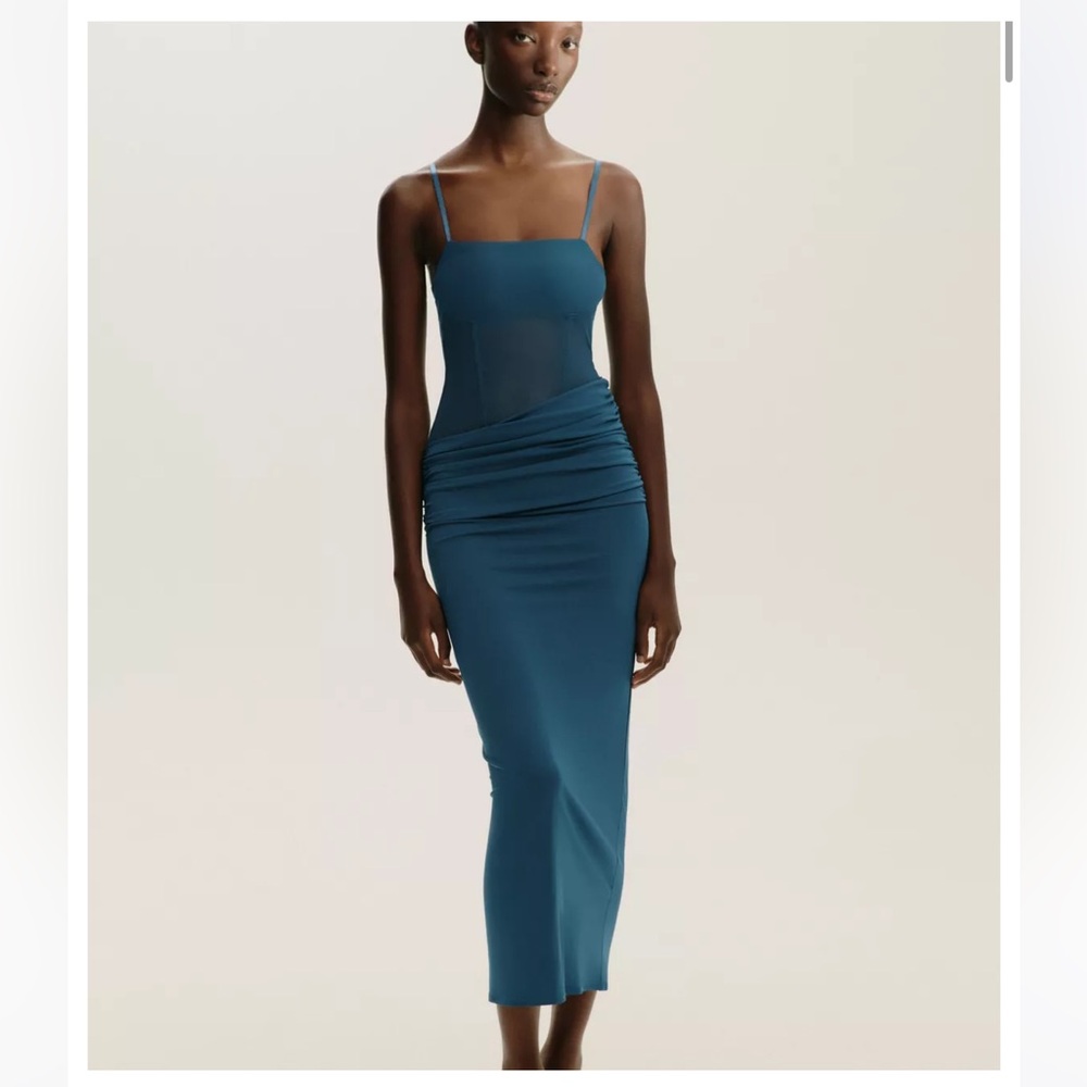 Zara NWT combination tulle long dress blue 5039/814
